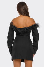 Melissa Off Shoulder Lace Trim Tuxedo Blazer Mini Dress