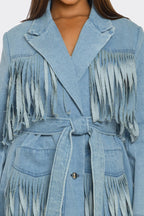 Remi Belted Fringed Denim Longline Trench