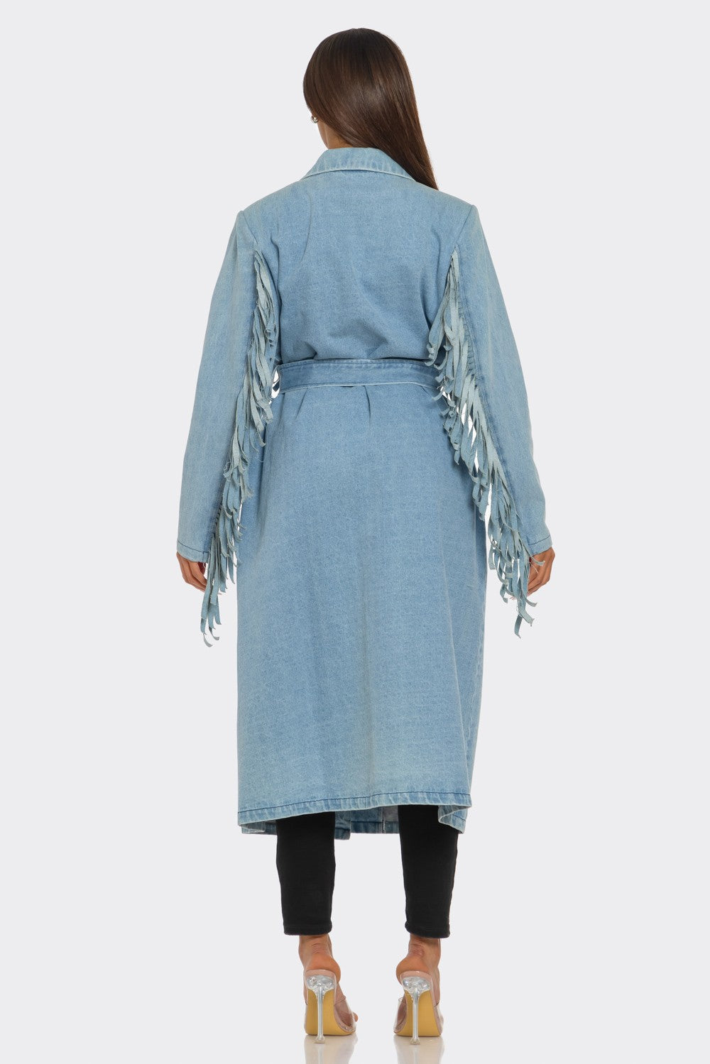 Remi Belted Fringed Denim Longline Trench