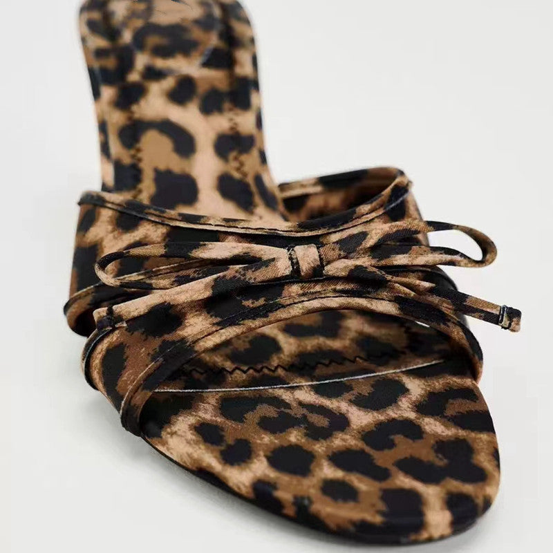 Nicki Bow Leopard Kitten Heel Mule Sandals