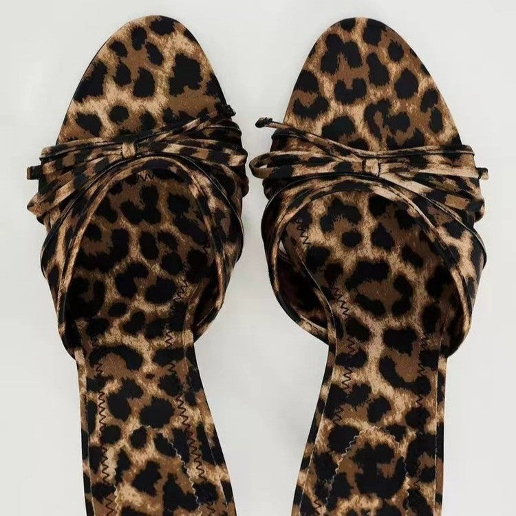 Nicki Bow Leopard Kitten Heel Mule Sandals