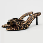 Nicki Bow Leopard Kitten Heel Mule Sandals