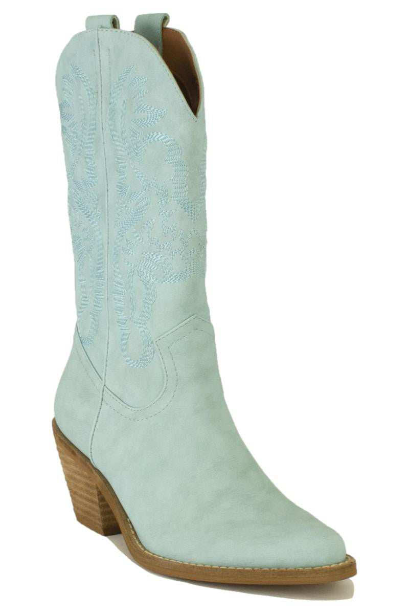 Adelia Embroidery Detail Mid Calf Cowboy Boots