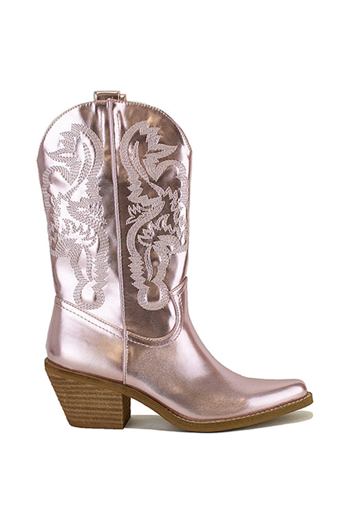 Adelia Embroidery Detail Mid Calf Cowboy Boots