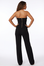 Alessandra Split Front Gold Trim Strapless Pant Set