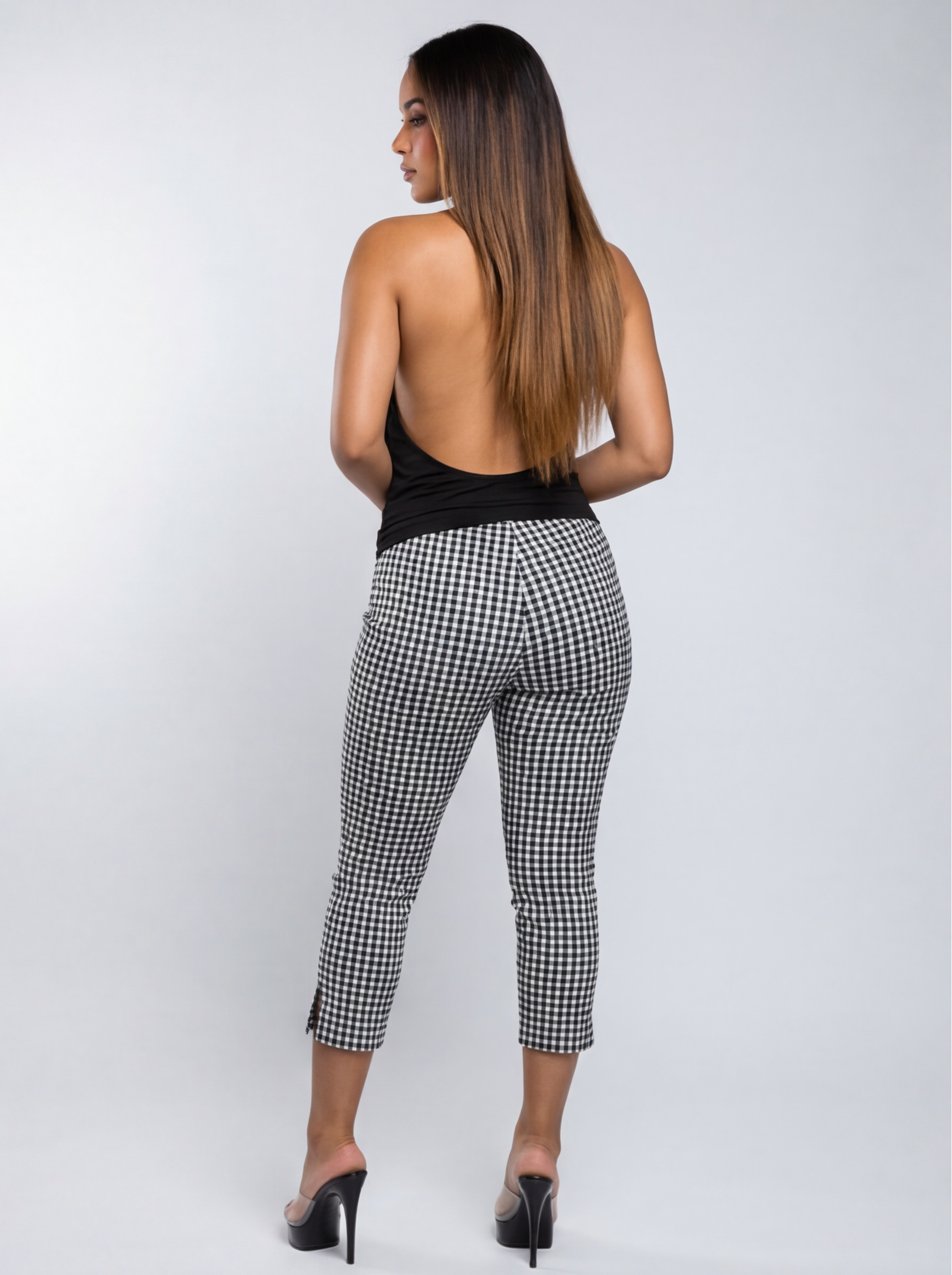 Anissa Open Back Plunge Cowl V Neck Halter Top