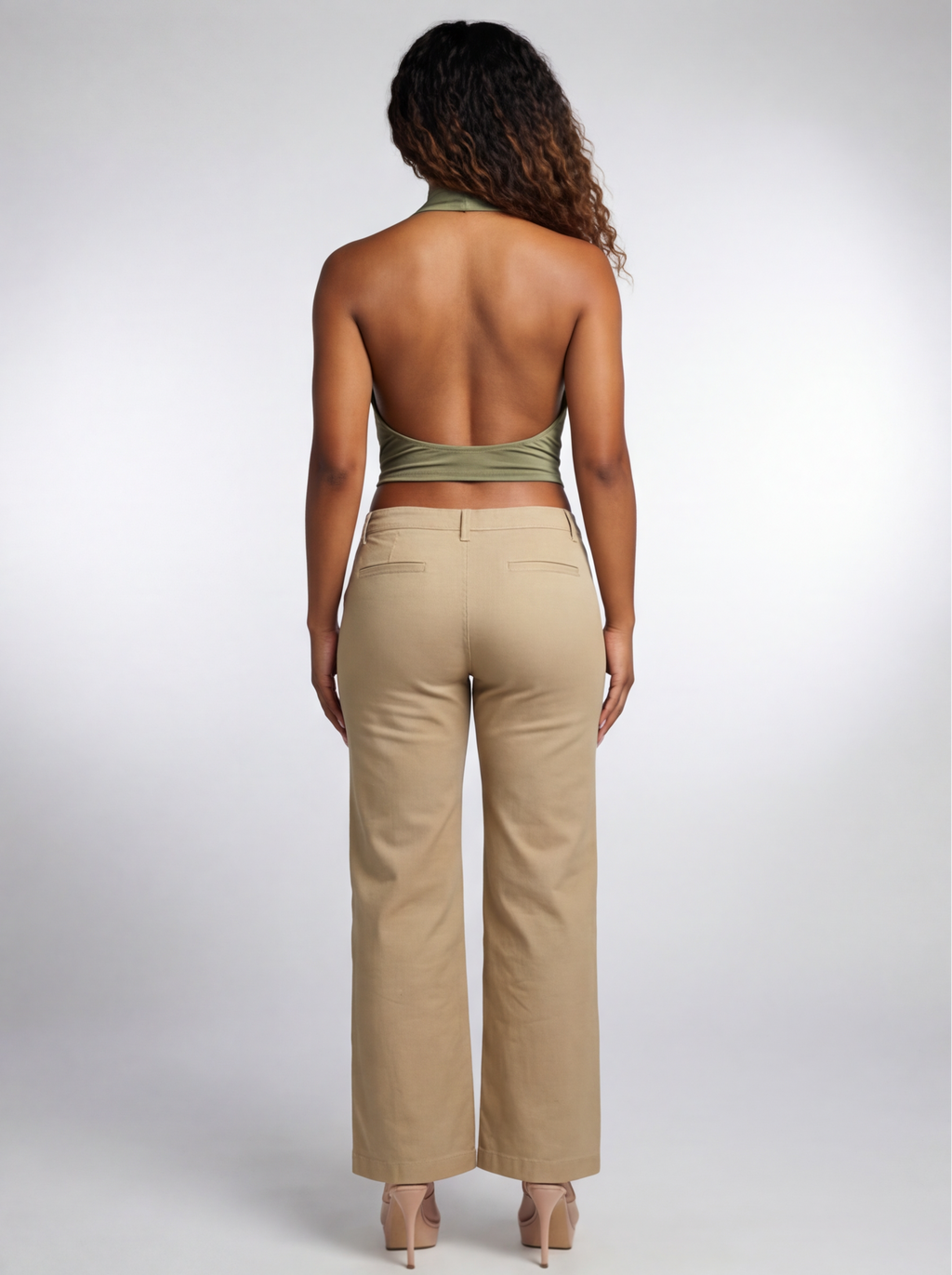 Anissa Open Back Plunge Cowl V Neck Halter Top