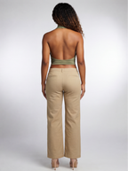 Anissa Open Back Plunge Cowl V Neck Halter Top