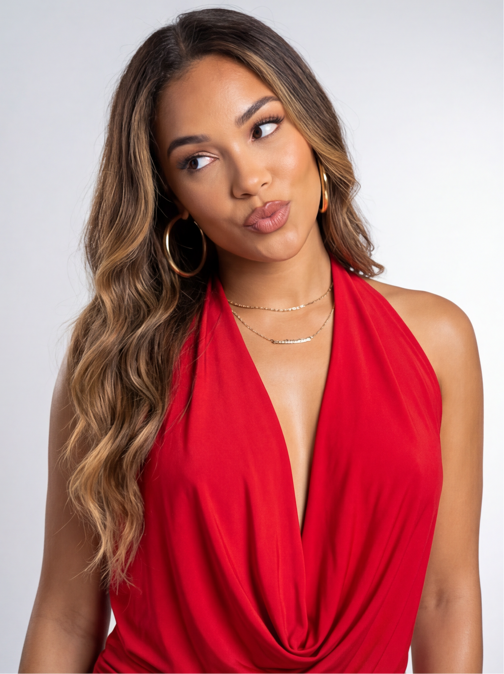 Anissa Open Back Plunge Cowl V Neck Halter Top