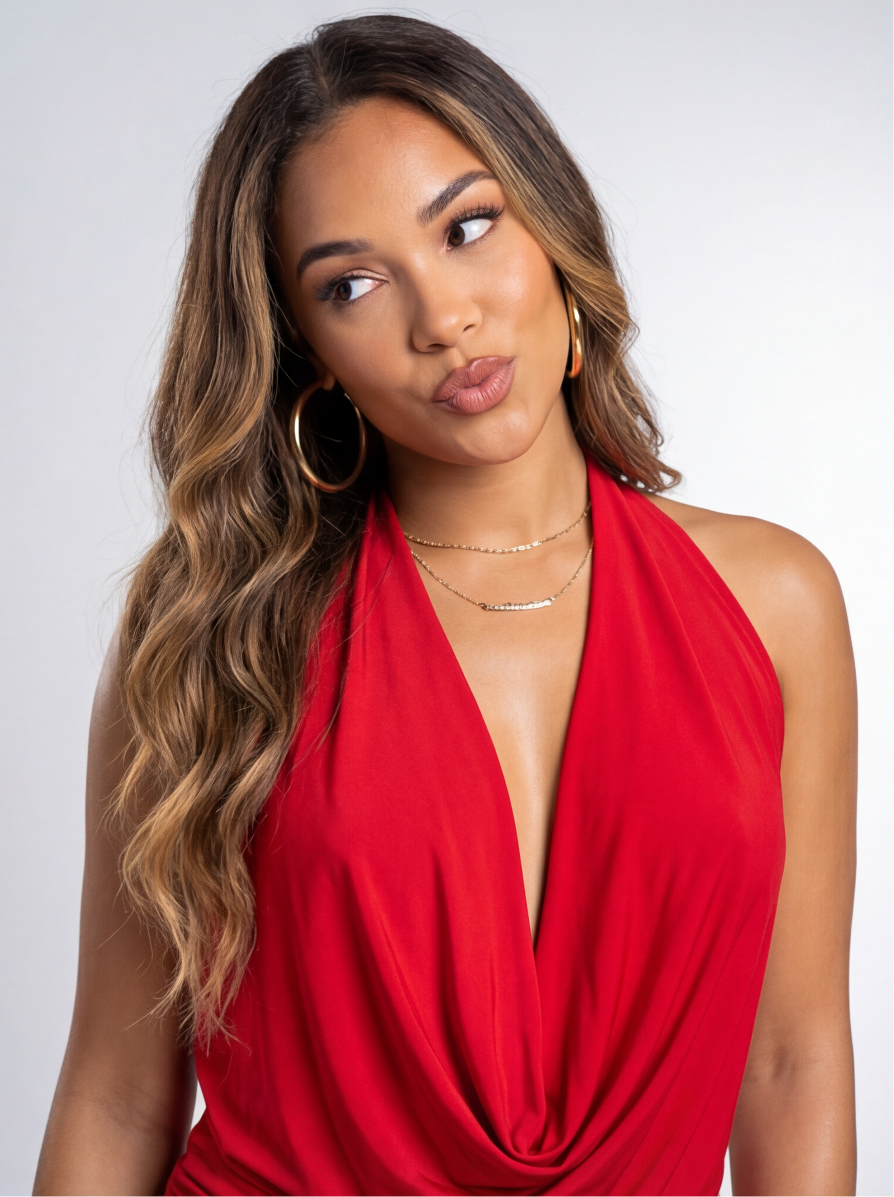 Anissa Open Back Plunge Cowl V Neck Halter Top
