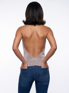 Anissa Open Back Plunge Cowl V Neck Halter Top