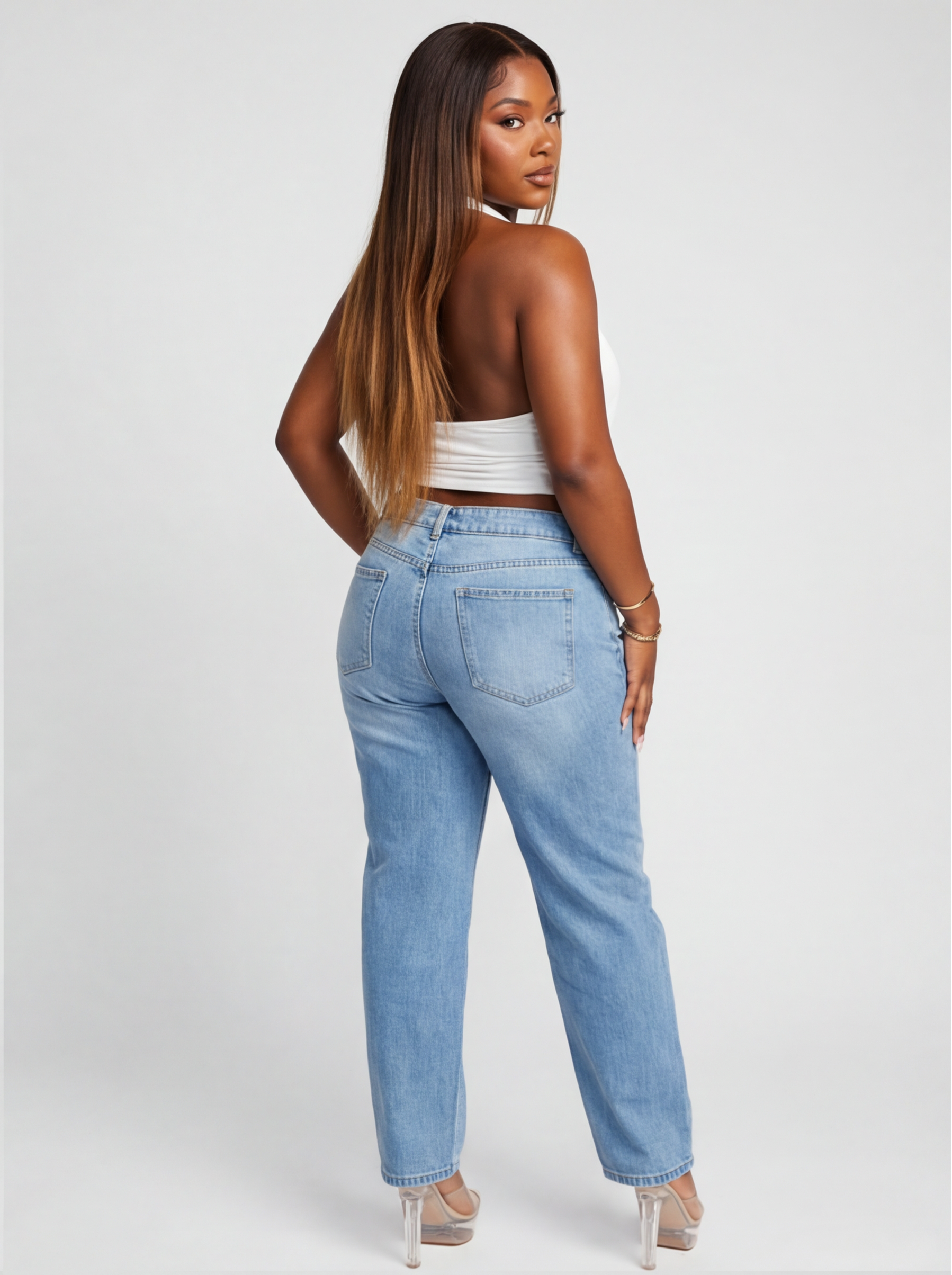 Anissa Open Back Plunge Cowl V Neck Halter Top