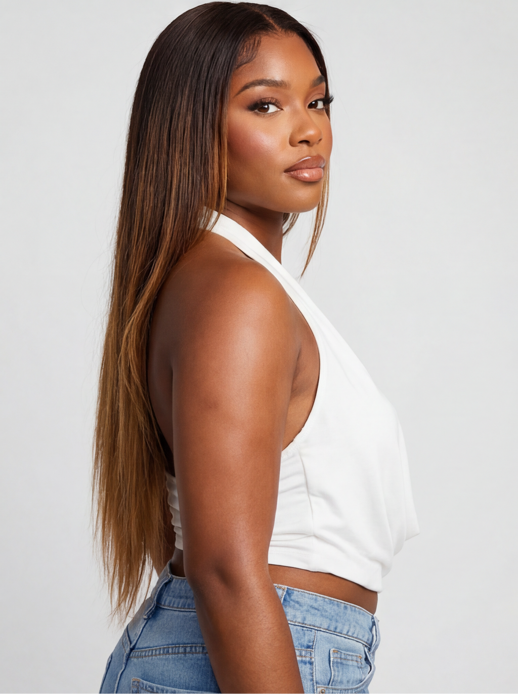 Anissa Open Back Plunge Cowl V Neck Halter Top