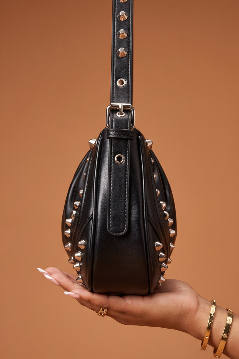 Anya Faux Leather Moto Studded Shoulder Bag