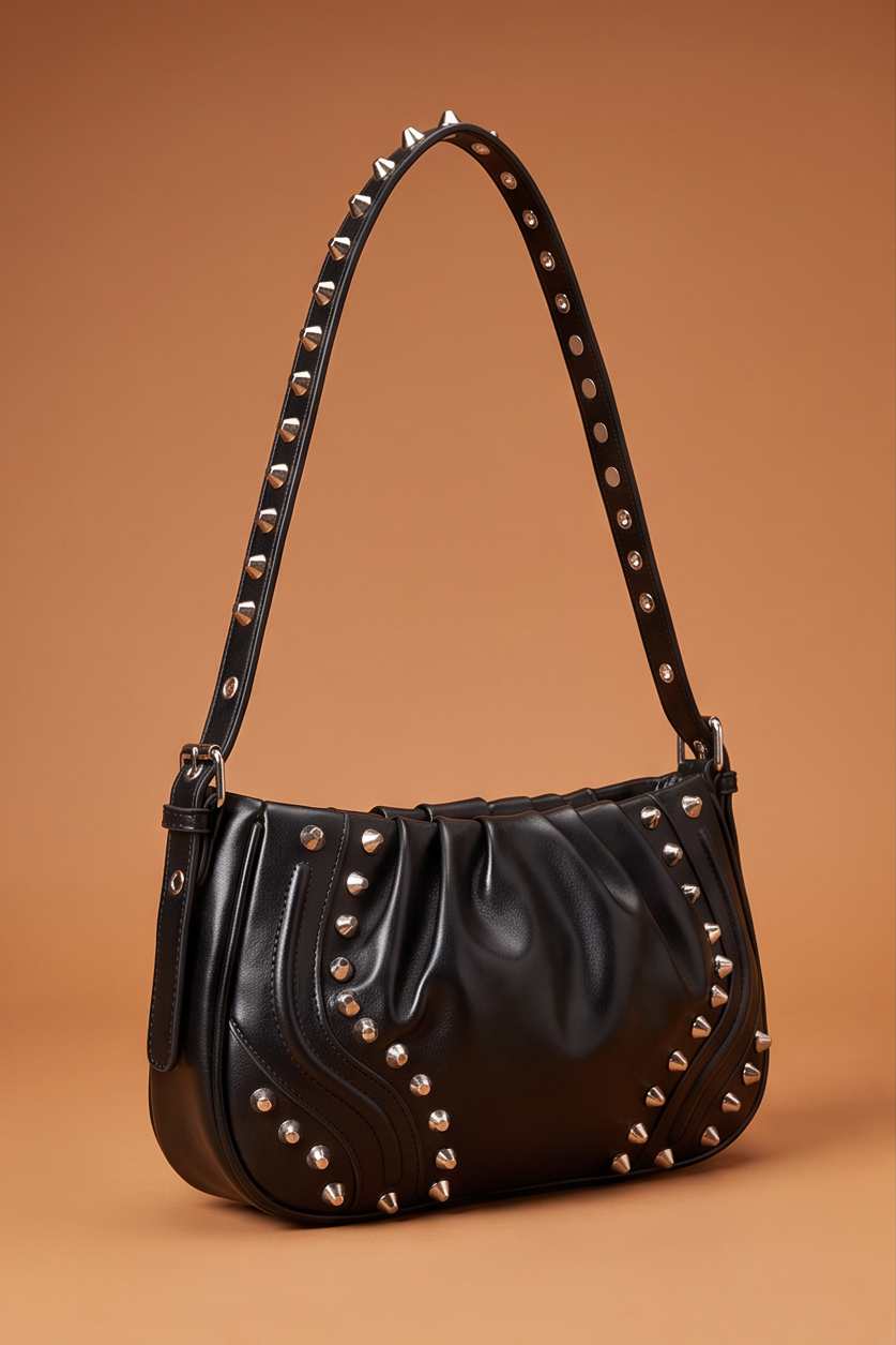Anya Faux Leather Moto Studded Shoulder Bag