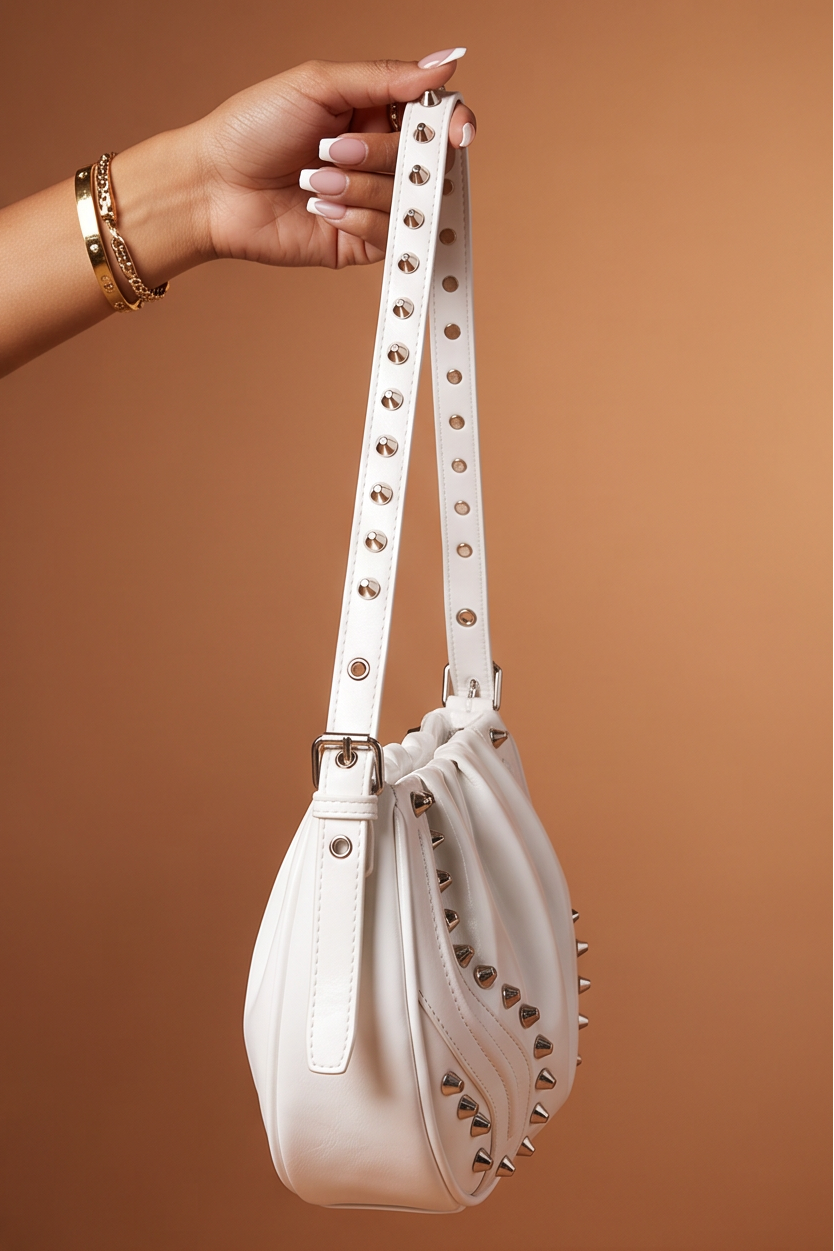 Anya Faux Leather Moto Studded Shoulder Bag