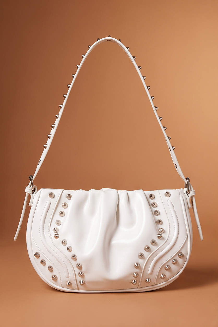 Anya Faux Leather Moto Studded Shoulder Bag