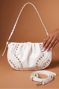 Anya Faux Leather Moto Studded Shoulder Bag
