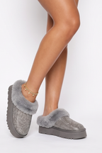 Aspen Rhinestones Embellished Faux Fur Platform Slippers
