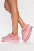 Aspen Rhinestones Embellished Faux Fur Platform Slippers