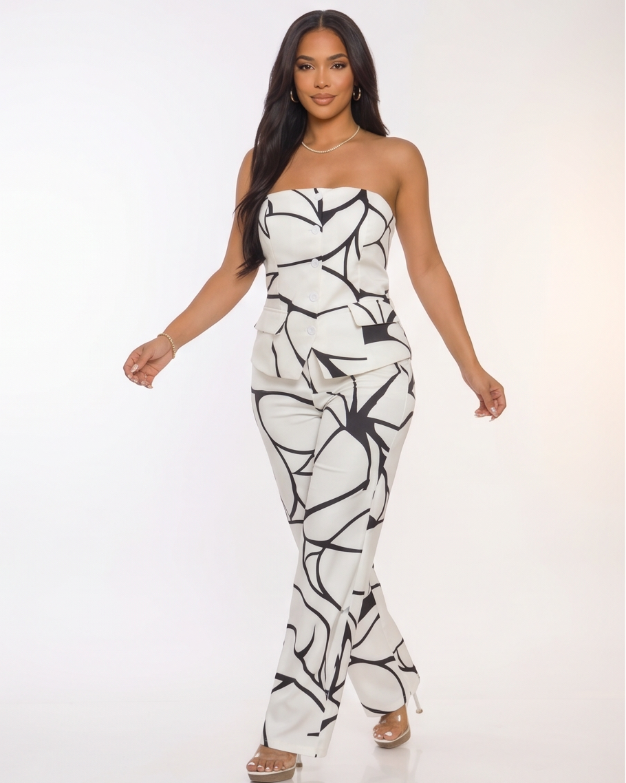 Bianca Abstract Print Structured Matching Pant Set