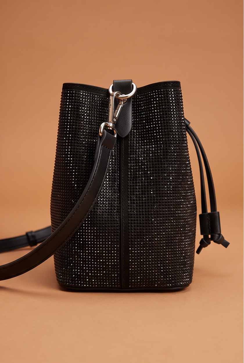 Bijoux Rhinestone Detail Convertible Bucket Bag