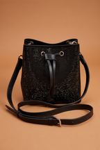 Bijoux Rhinestone Detail Convertible Bucket Bag