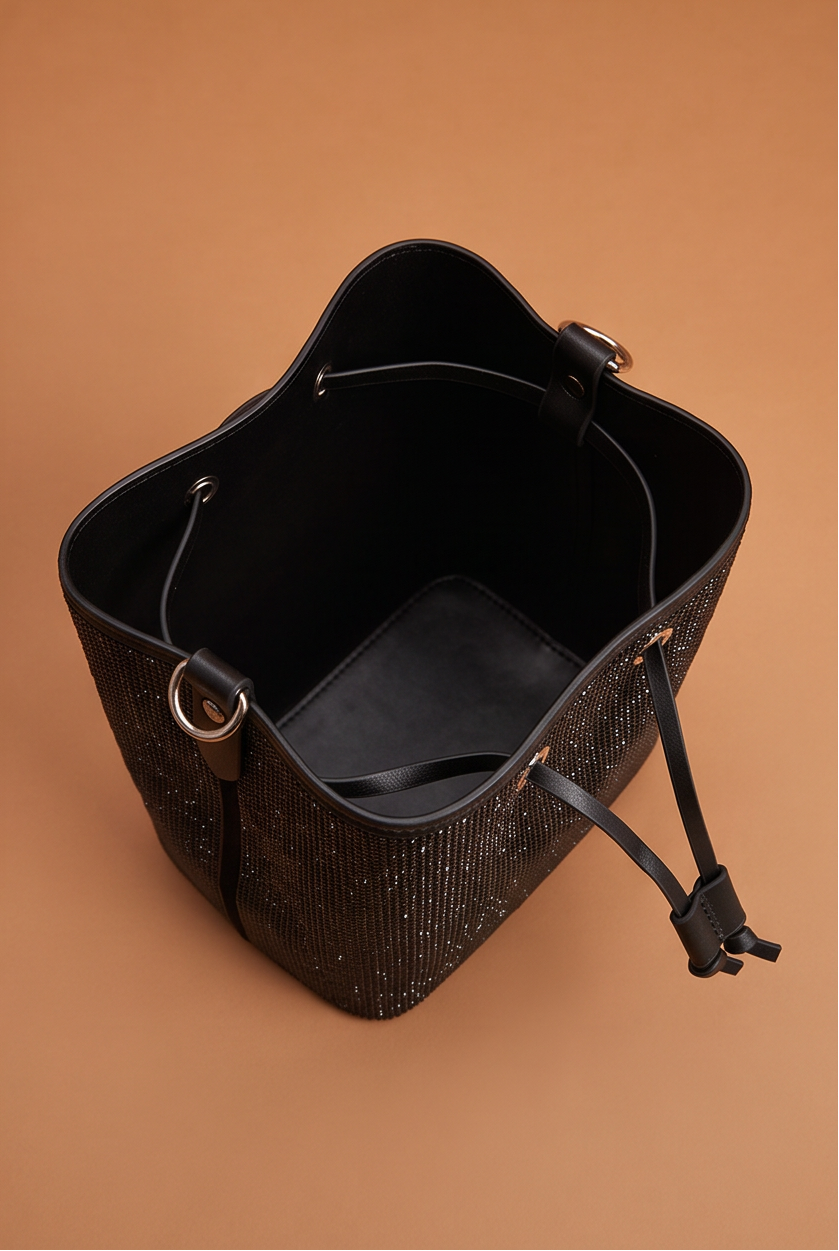 Bijoux Rhinestone Detail Convertible Bucket Bag