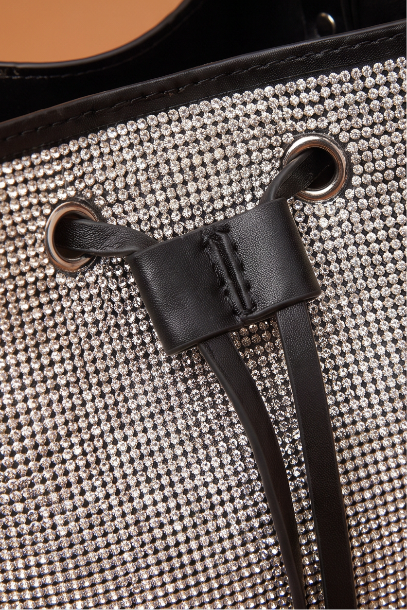 Bijoux Rhinestone Detail Convertible Bucket Bag