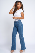 Blue Wash High Rise Seam Detail Wide Leg Jeans