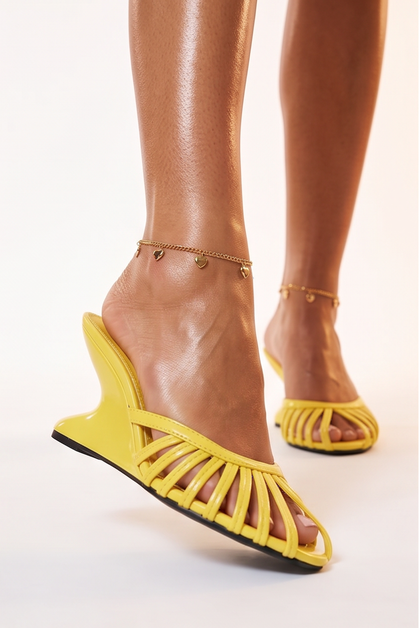 Camilla Strappy Cage High Heel Platform Wedge Mules
