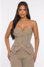 Camilla Zip Front Corset Pinstripe Two Piece Pant Set