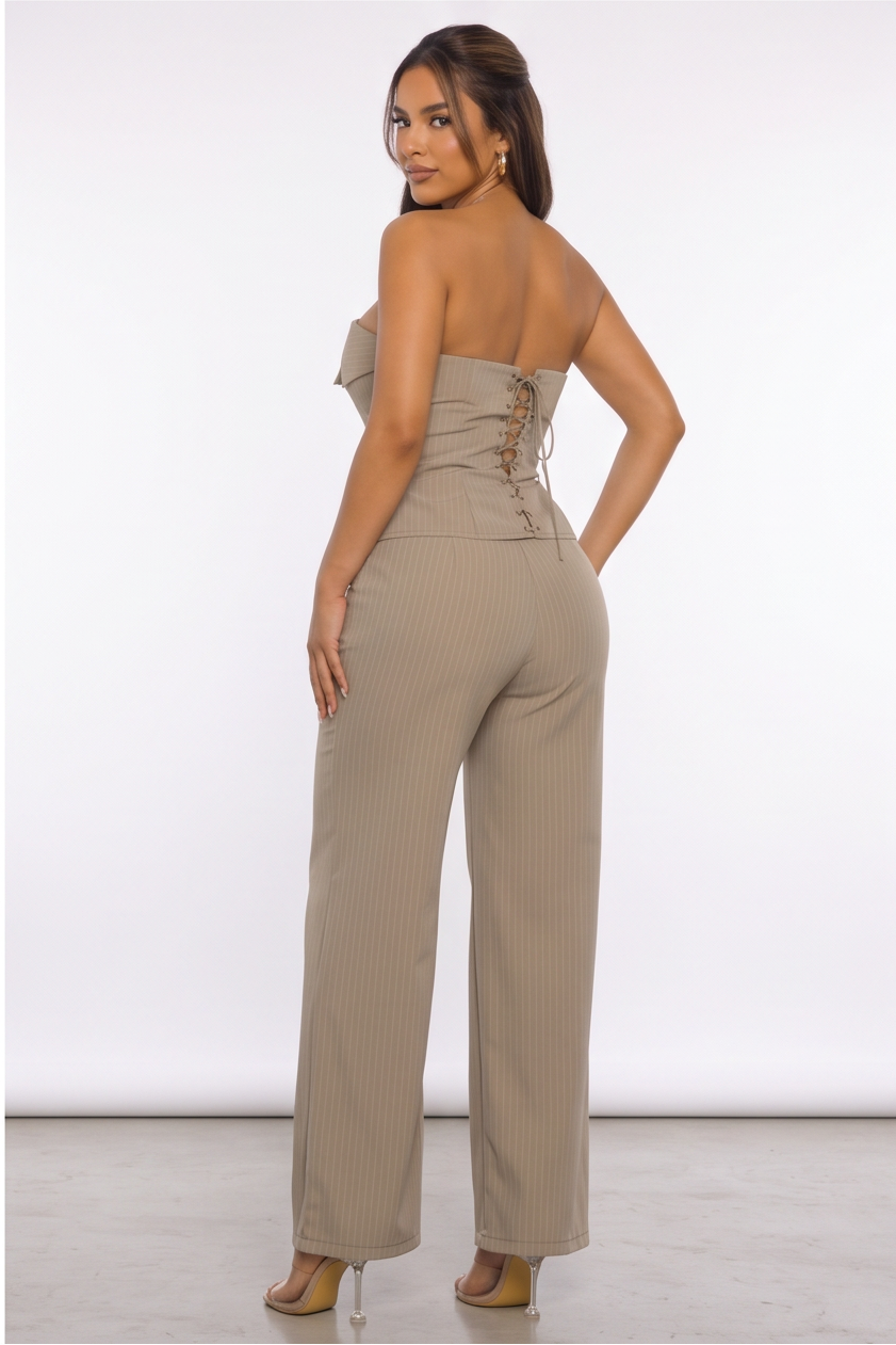 Camilla Zip Front Corset Pinstripe Two Piece Pant Set