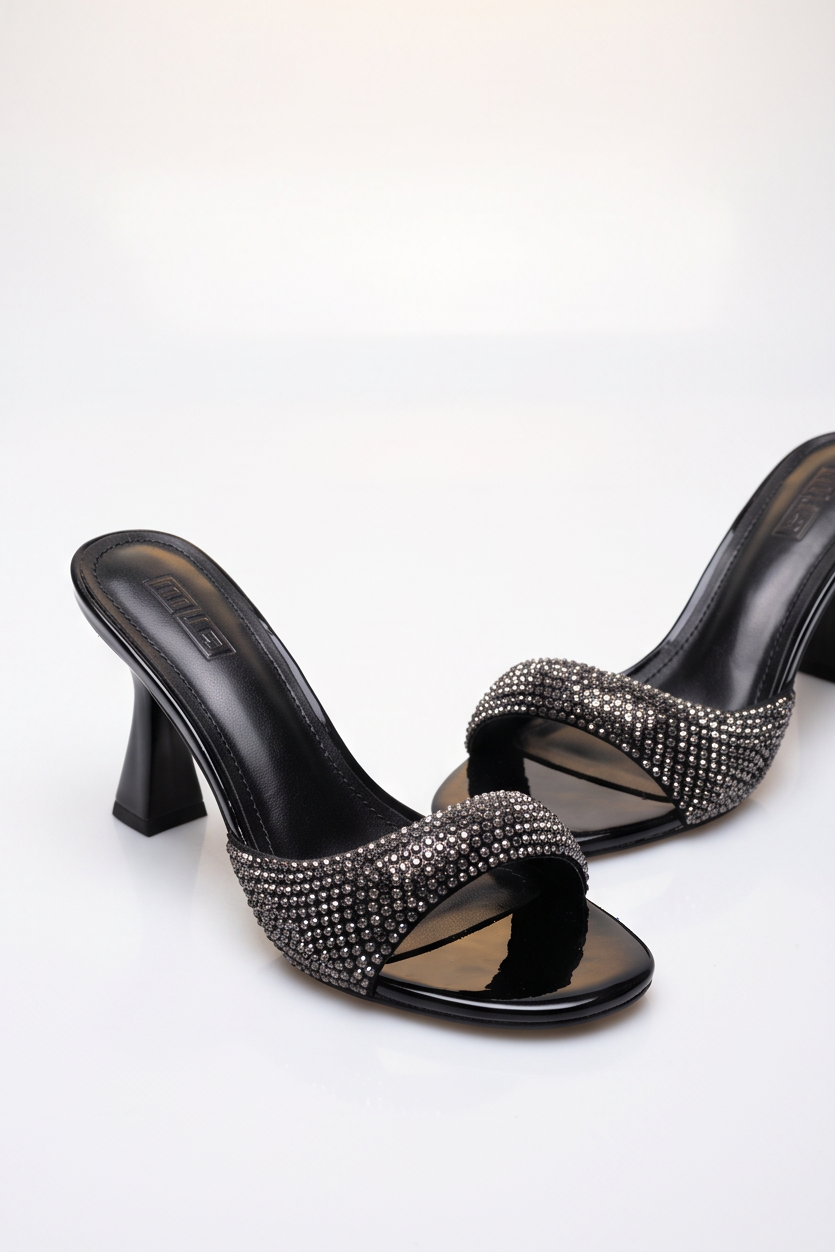 Camille Rhinestone Studded Kitten Heel Mules