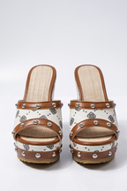 Capri Floral Canvas High Heel Platform Wedge Mules