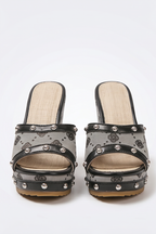 Capri Floral Canvas High Heel Platform Wedge Mules