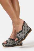 Capri Floral Canvas High Heel Platform Wedge Mules