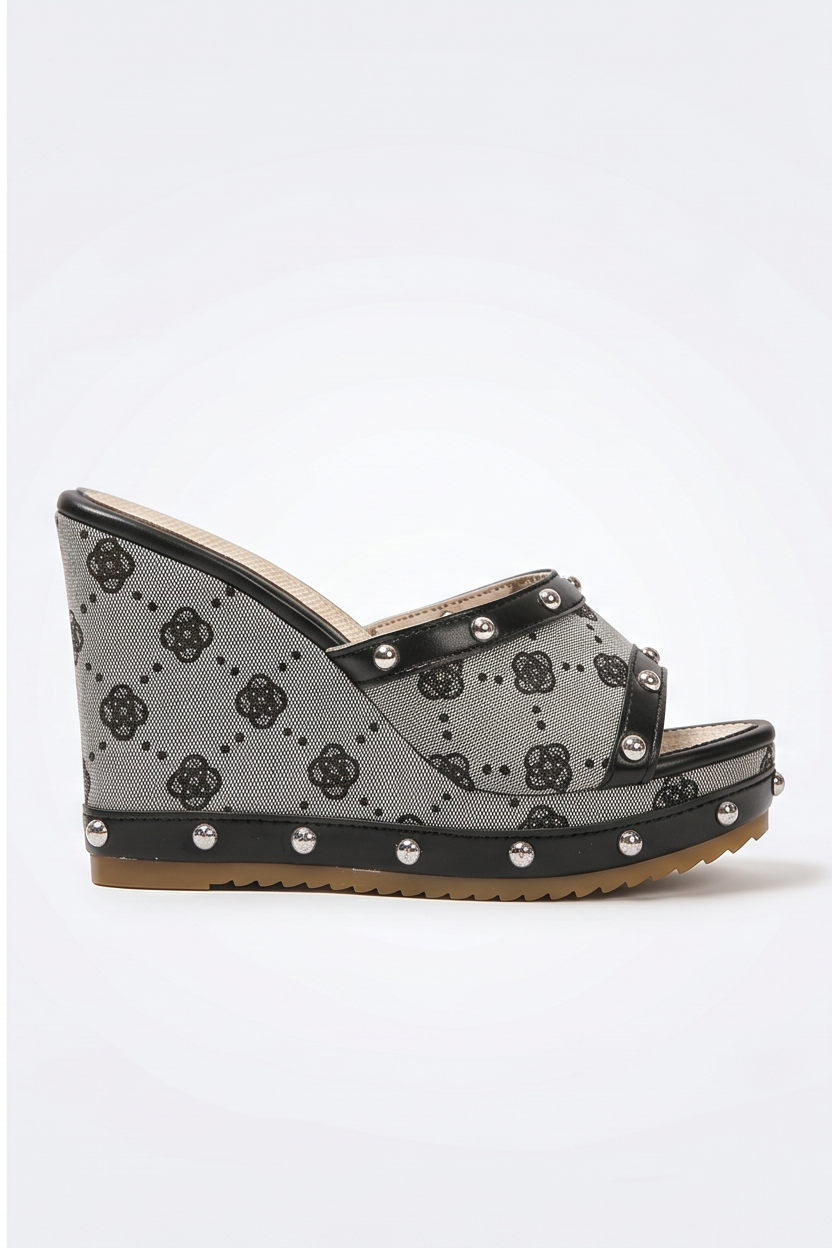 Capri Floral Canvas High Heel Platform Wedge Mules