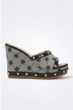Capri Floral Canvas High Heel Platform Wedge Mules
