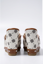 Capri Floral Canvas High Heel Platform Wedge Mules