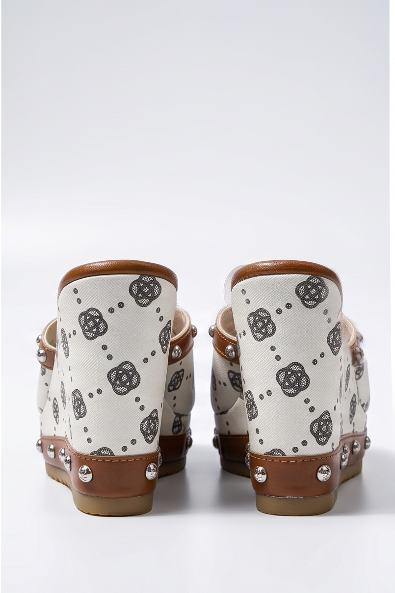 Capri Floral Canvas High Heel Platform Wedge Mules