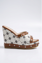 Capri Floral Canvas High Heel Platform Wedge Mules
