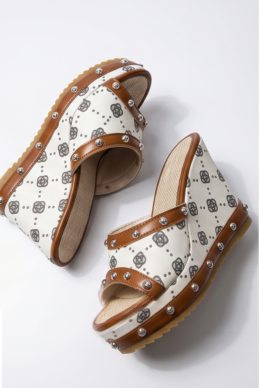 Capri Floral Canvas High Heel Platform Wedge Mules