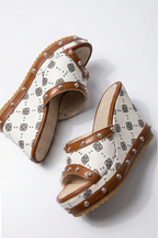 Capri Floral Canvas High Heel Platform Wedge Mules