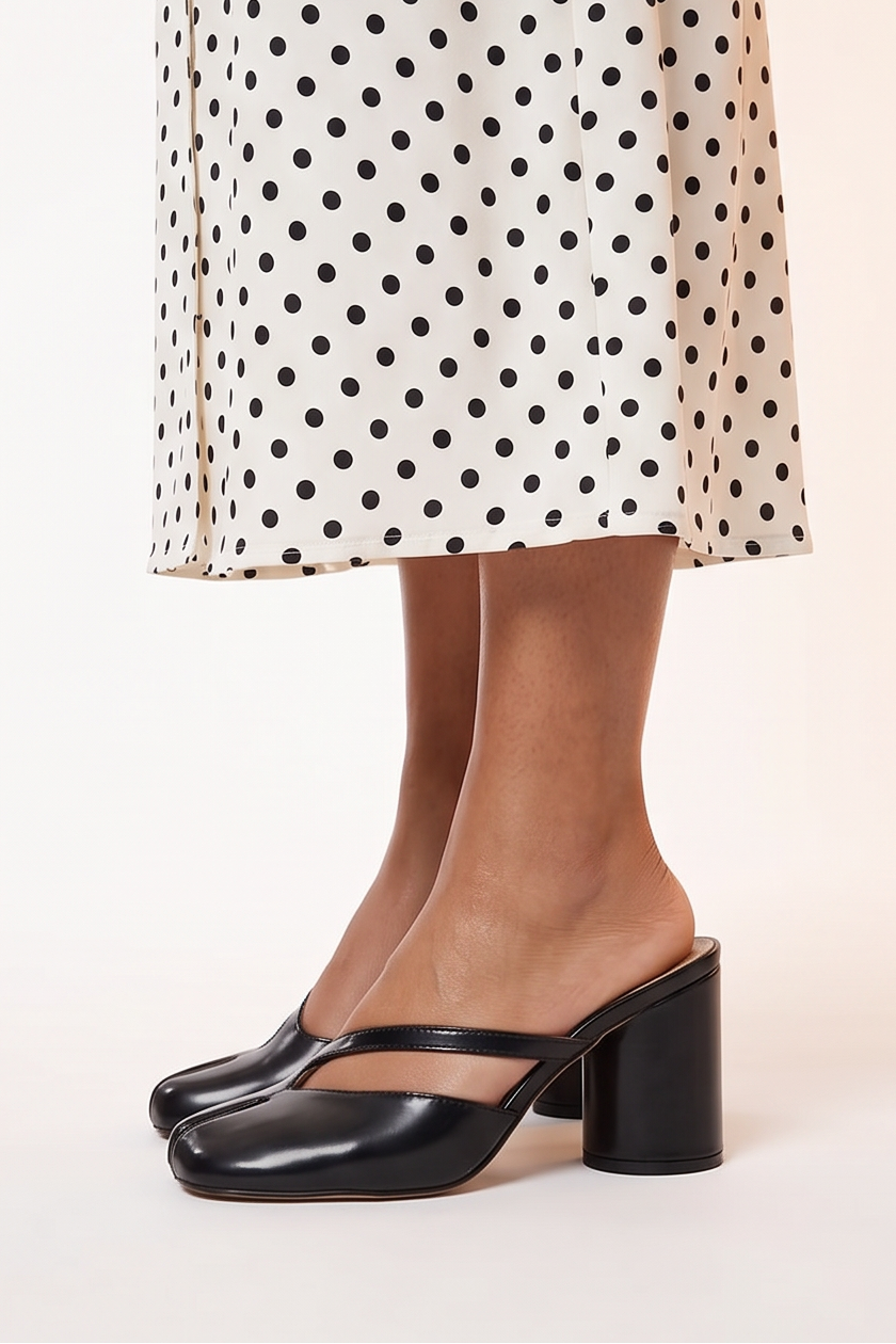 Caroline Split Toe Slip On High Heel Mules