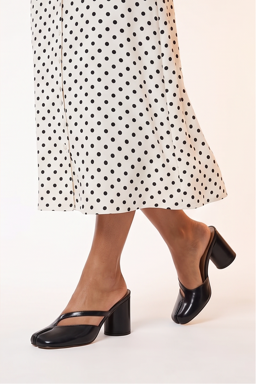 Caroline Split Toe Slip On High Heel Mules