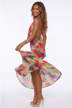 Cataleya Vibrant Print Plunge Cowl Neck Maxi Dress