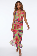 Cataleya Vibrant Print Plunge Cowl Neck Maxi Dress