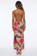 Cataleya Vibrant Print Plunge Cowl Neck Maxi Dress
