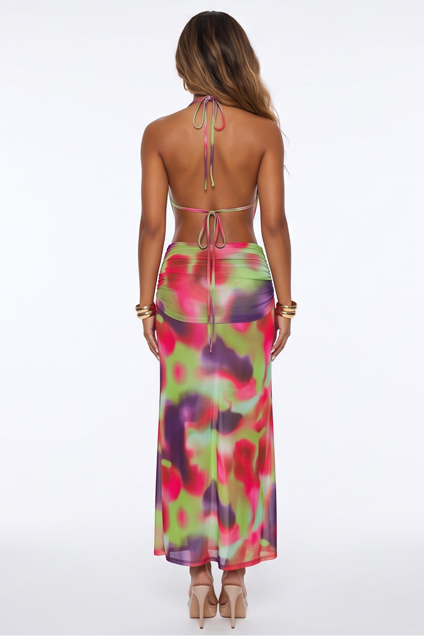 Cataleya Vibrant Print Plunge Cowl Neck Maxi Dress